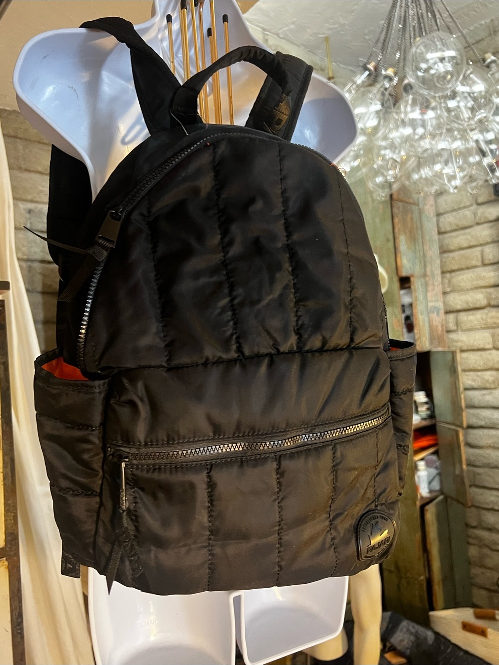 Pajar Black Quilted Backpack with Side Pockets